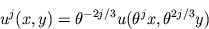 \begin{displaymath}u^j(x,y) = \theta^{-2j/3} u(\theta^jx, \theta^{2j/3}y)\end{displaymath}